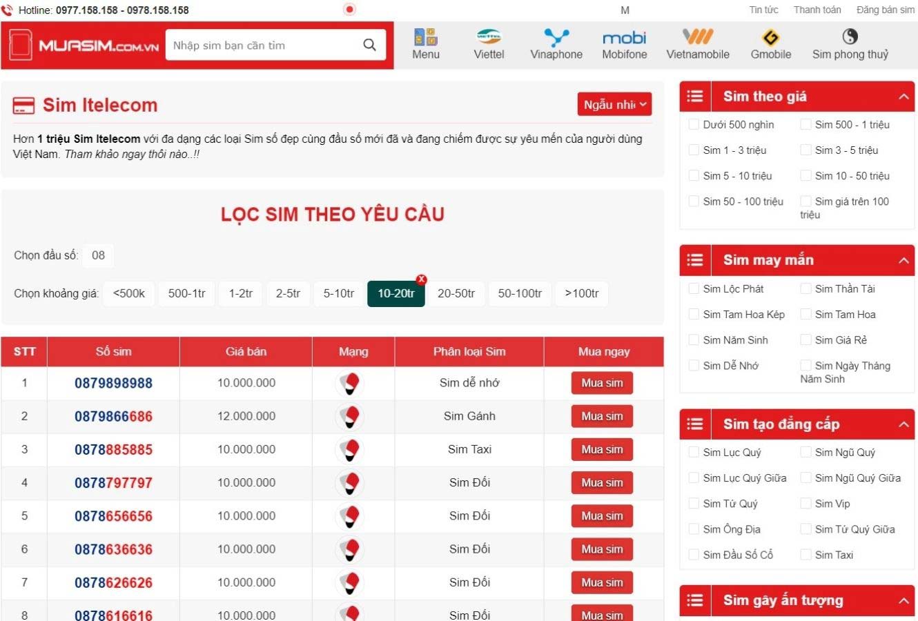 gia ban sim Itelecom
