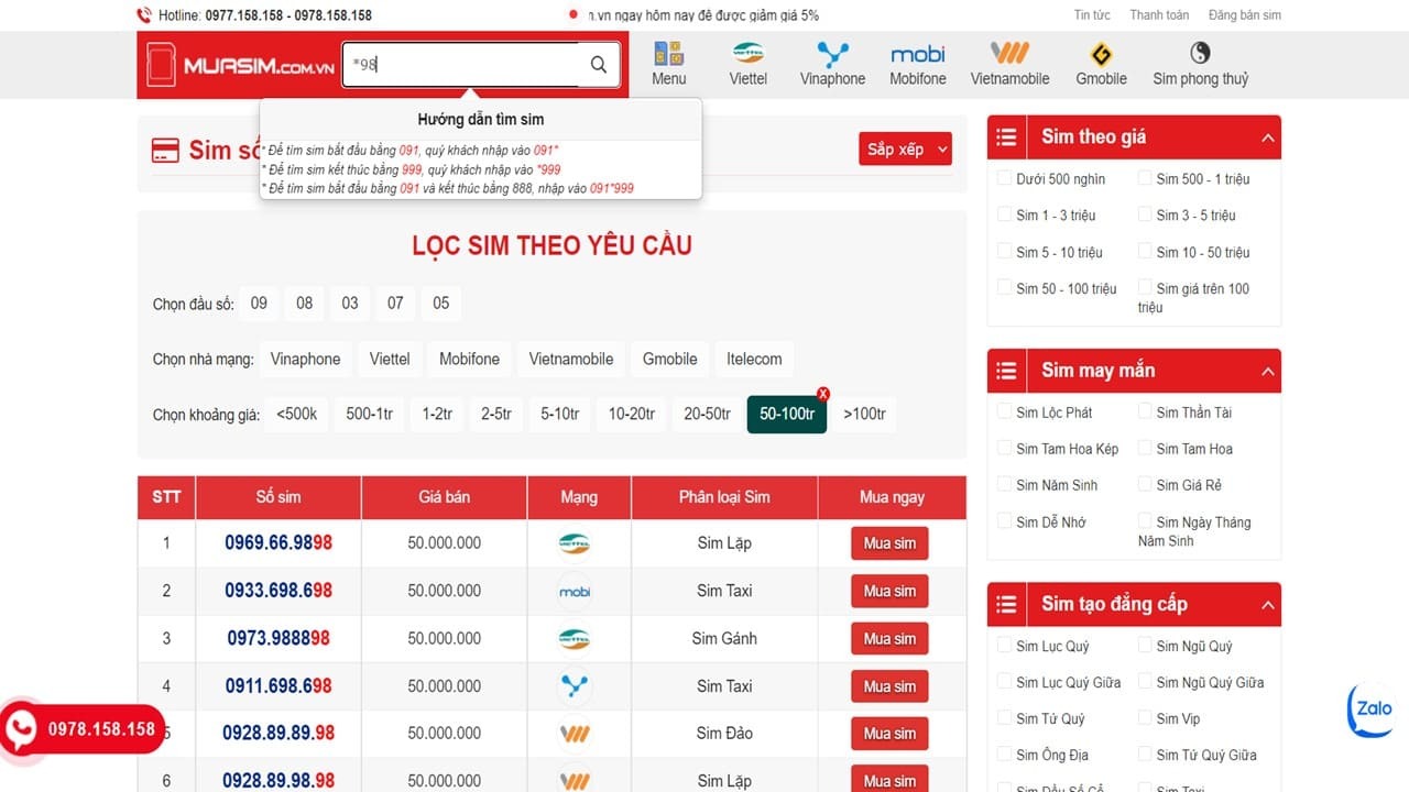 chon sim duoi 98 tai muasim.com.vn