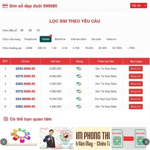 kho sim so duoi 85